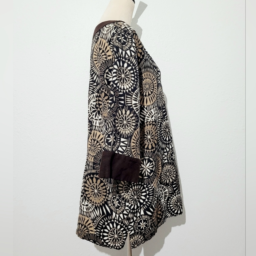 East 5th Women’s XL Tunic Top Brown Beige Black Geometric Print 3/4 Sleeve Linen - Picture 4 of 13